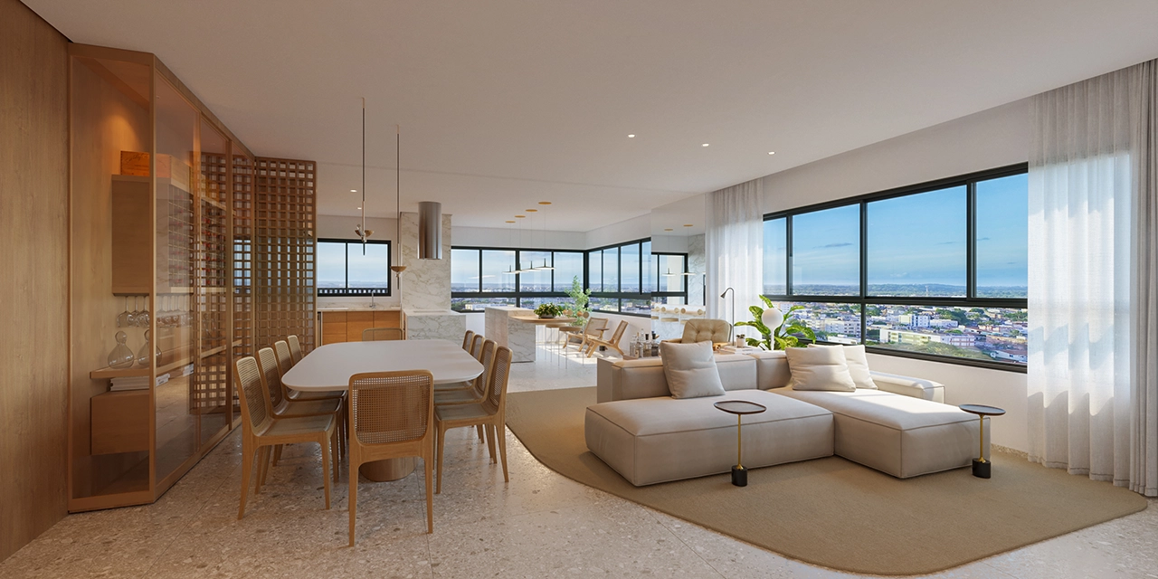 LIVING INTEGRADO COM COZINHA E VARANDA - 3S - 149M²