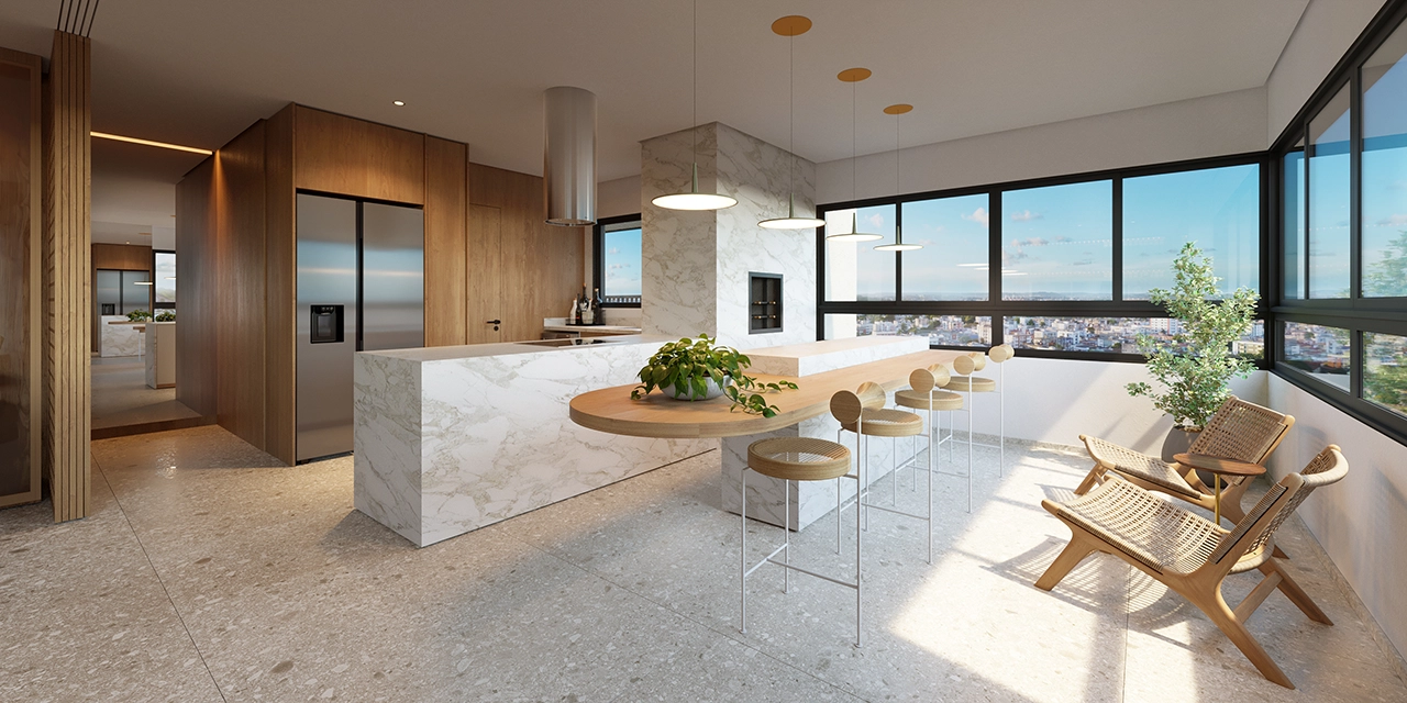 VARANDA GOURMET COM CHURRASQUEIRA À CARVÃO - 3S - 149M²